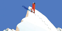 Illustration by Guy Billout - Cartoon Mountain Climber at the top of a mountain