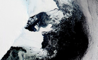 This satellite image shows the main piece of C-37 close to Bowman Island. Scientists are concerned because an ice shelf the size of New York City collapsed in East Antarctica, an area that had long been thought to be stable.
NASA via AP