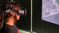 A test subject experiences a potentially stomach-churning virtual reality fly- through of a space station while her brain activity is monitored.

CREDIT
Maryland Blended Reality Center