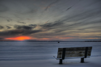 Sunrise Winter Landscape Bench Snow Cold