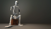 Fragile 3d Robot Droid Grey Sitting Wallpaper